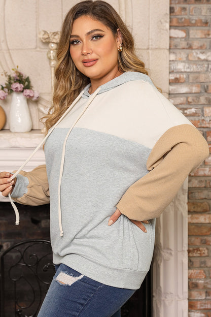 Love Size Color Block Drawstring Long Sleeve Hoodie