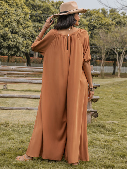 Scoop Neck Half Sleeve Wide Leg Jumpsuit
