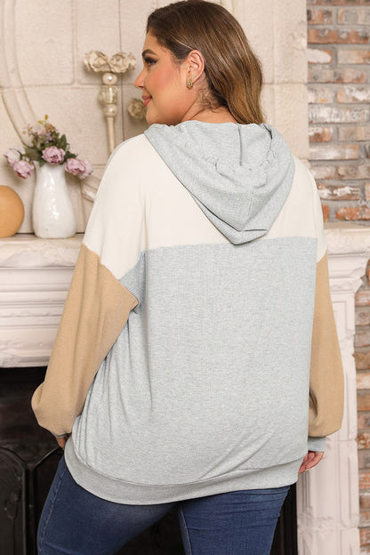 Love Size Color Block Drawstring Long Sleeve Hoodie
